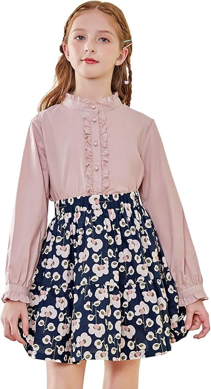 SOLOCOTE Girls White Blouse Ruffle Long Sleeve Button Down Shirts Princess Cotton Loose Soft Tops Spring and Summer 3 - 14Y - TrendyLookz