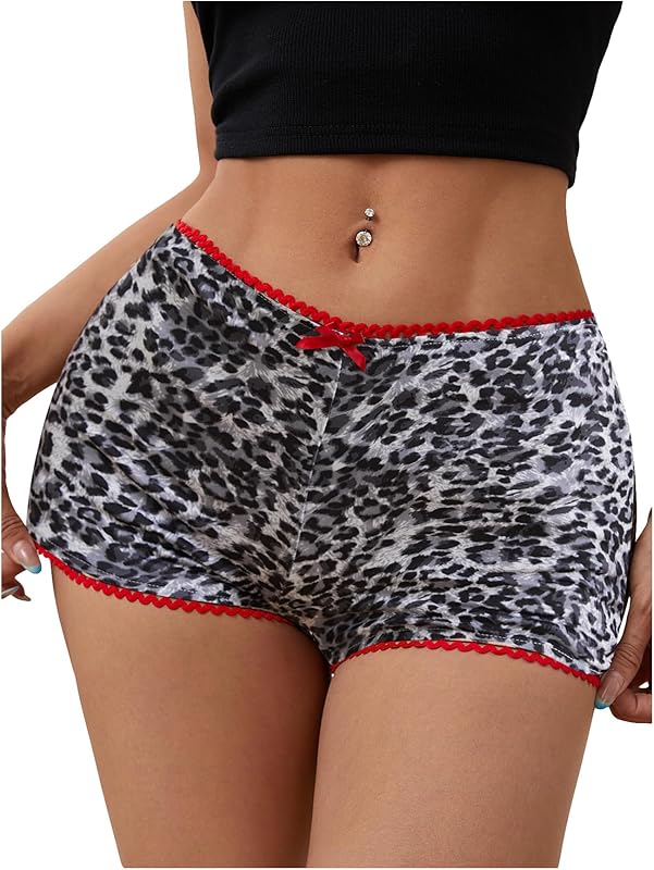 SOLY HUX Women's Y2k Lace Trim Leopard Shorts Drop Waist Skinny Mini Shorts Party Clubwear - TrendyLookz