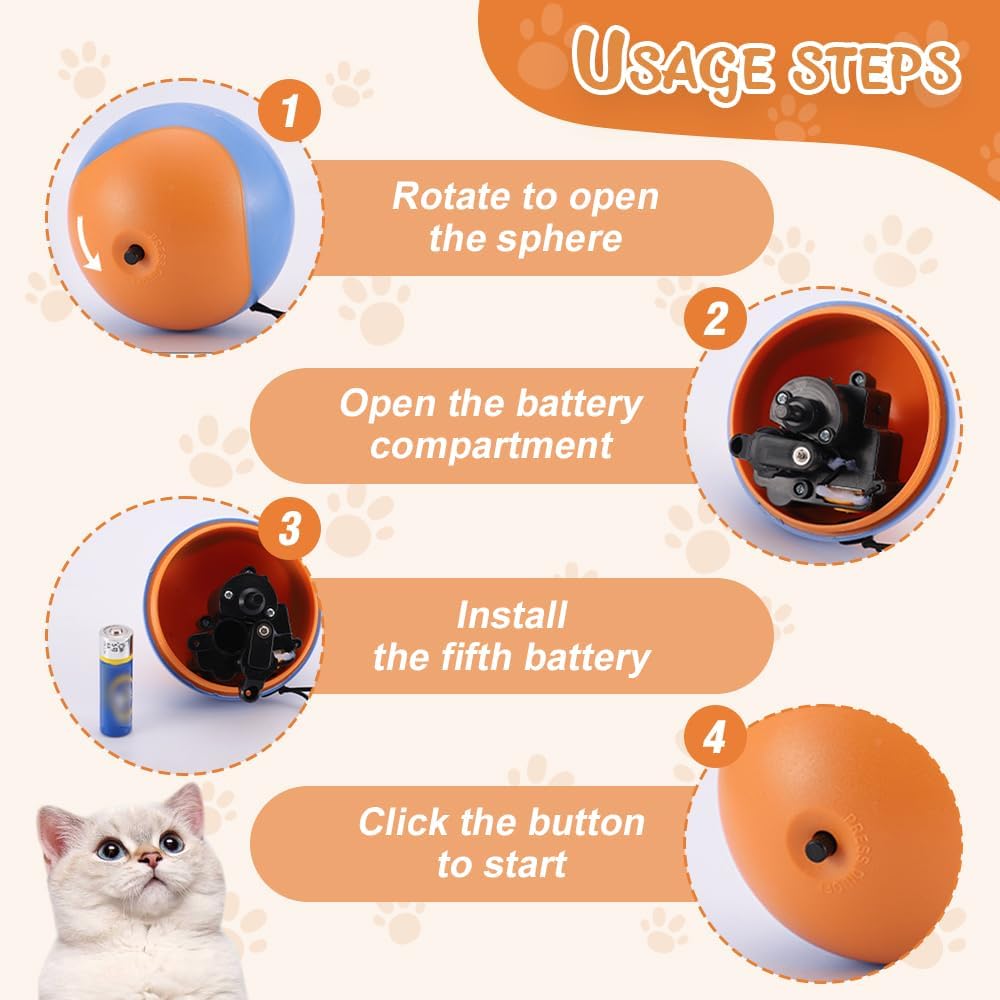 Speedy Tail 2.0 Cat Toy, Upgrade Interactive Cat Toys Ball with Motion Sensor, Automatic Cats Ball with Mouse Indoor Toy (Orange) - TrendyLookz