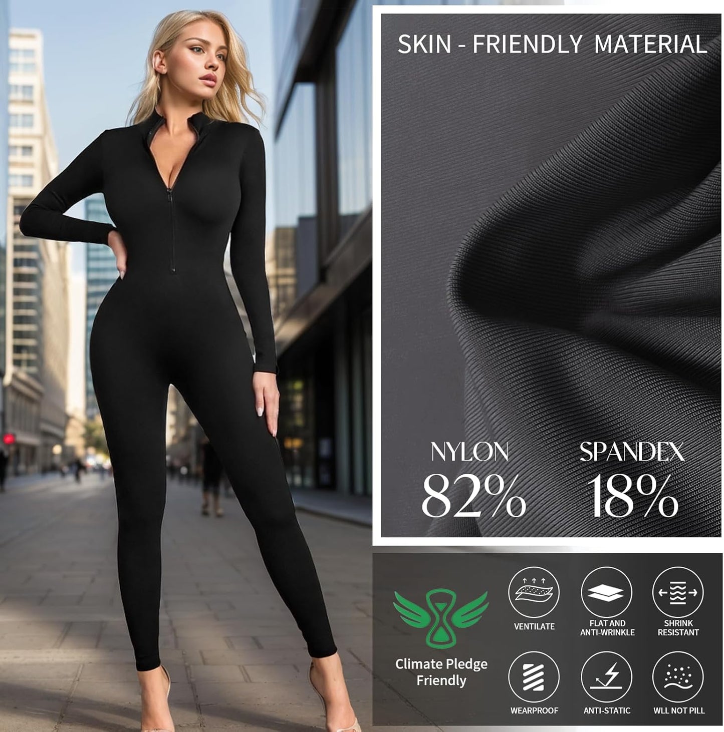 speerise Adult High Neck Zip One Piece Unitard Full Body Leotard Bodycon Jumpsuit for Women - TrendyLookz