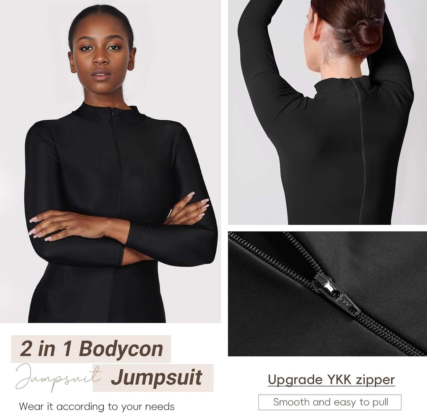 speerise Adult High Neck Zip One Piece Unitard Full Body Leotard Bodycon Jumpsuit for Women - TrendyLookz