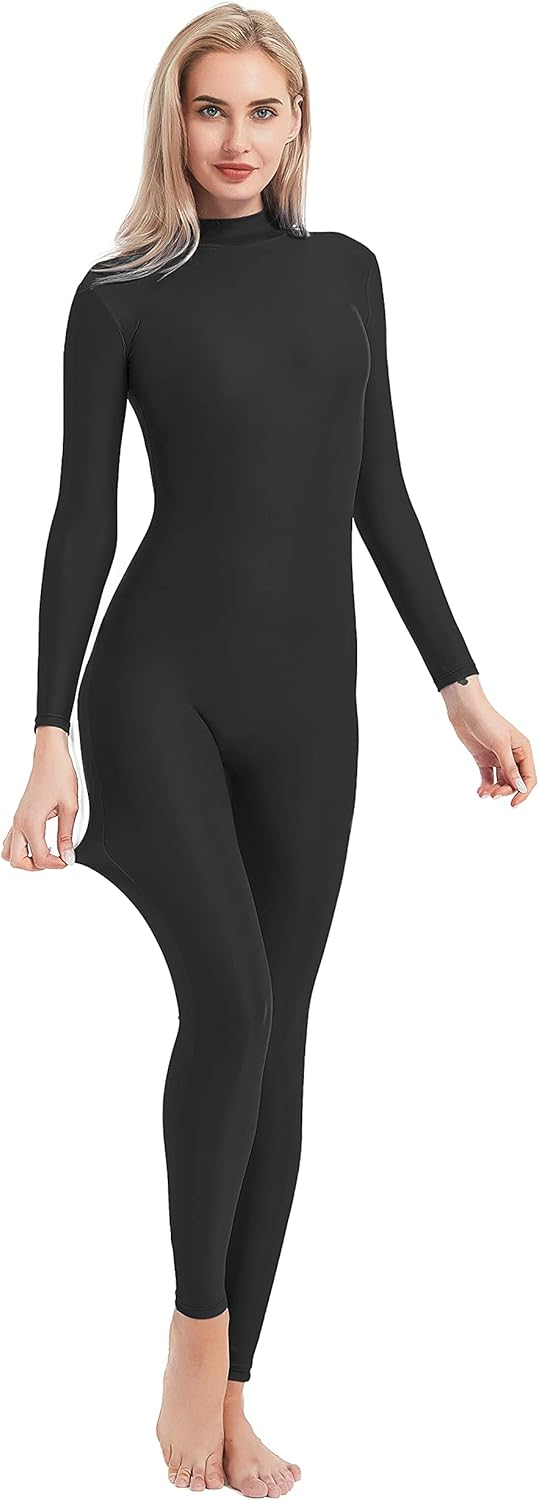 speerise Adult High Neck Zip One Piece Unitard Full Body Leotard Bodycon Jumpsuit for Women - TrendyLookz