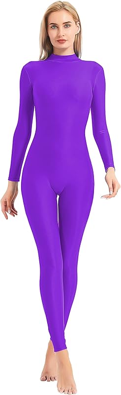 speerise Adult High Neck Zip One Piece Unitard Full Body Leotard Bodycon Jumpsuit for Women - TrendyLookz