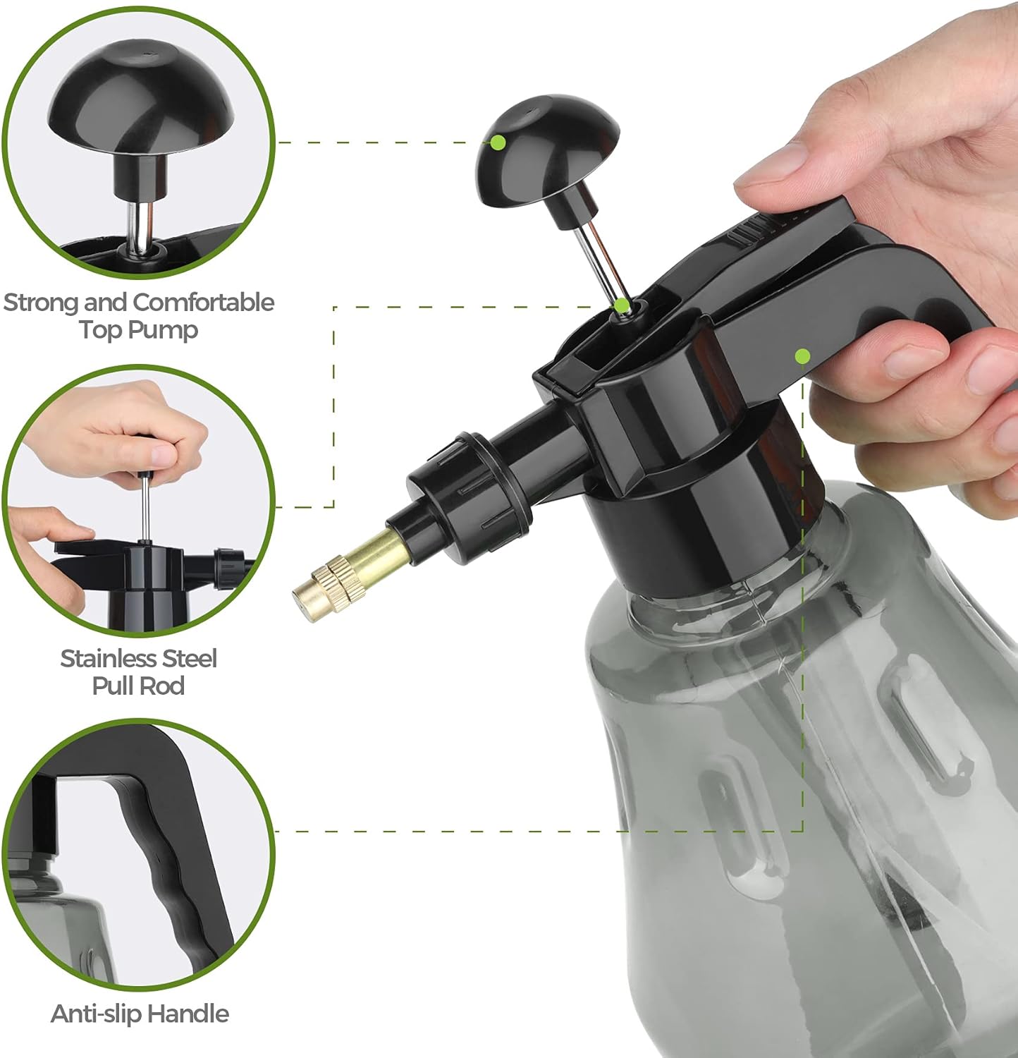 T4U Garden Pump Sprayer, Hand Held Pressure Pump Sprayer with Top Pump, 50 oz Garden Sprayer with Adjustable Nozzle for Indoor Outdoor Gardening and Home Cleaning, 0.4 Gallon, (1.5L), Grey - TrendyLookz