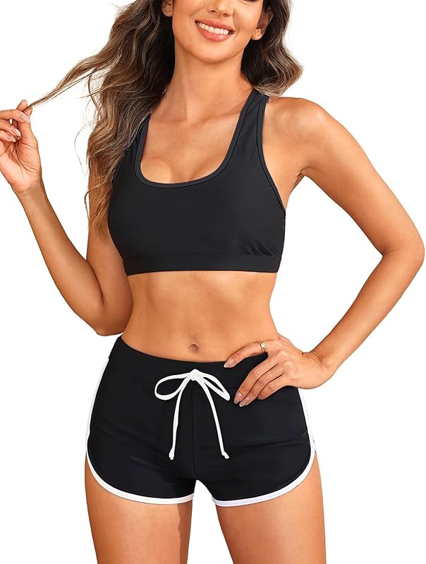 Tempt Me Women Two Piece Sports Bikini Athletic Swimsuits Racerback Crop Top with Boy Shorts Bathing Suits for Girls Vests - TrendyLookz