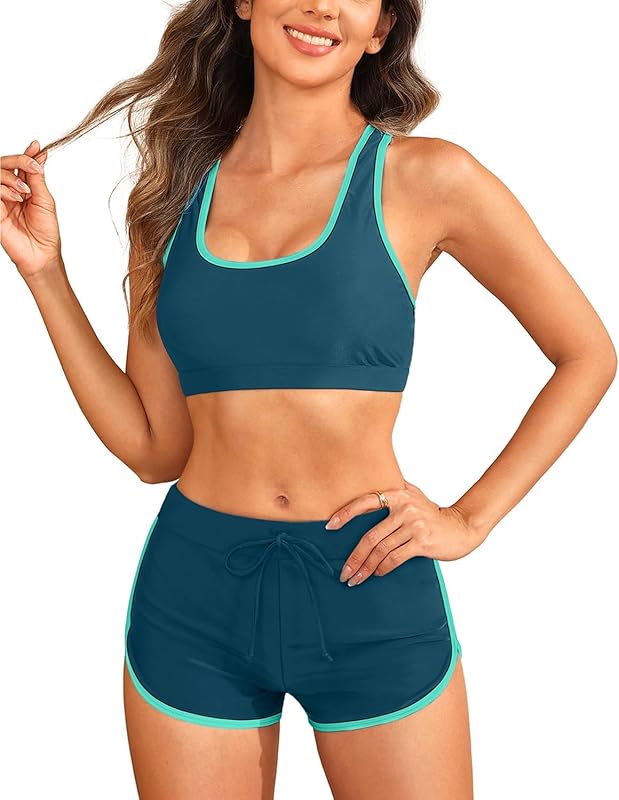 Tempt Me Women Two Piece Sports Bikini Athletic Swimsuits Racerback Crop Top with Boy Shorts Bathing Suits for Girls Vests - TrendyLookz