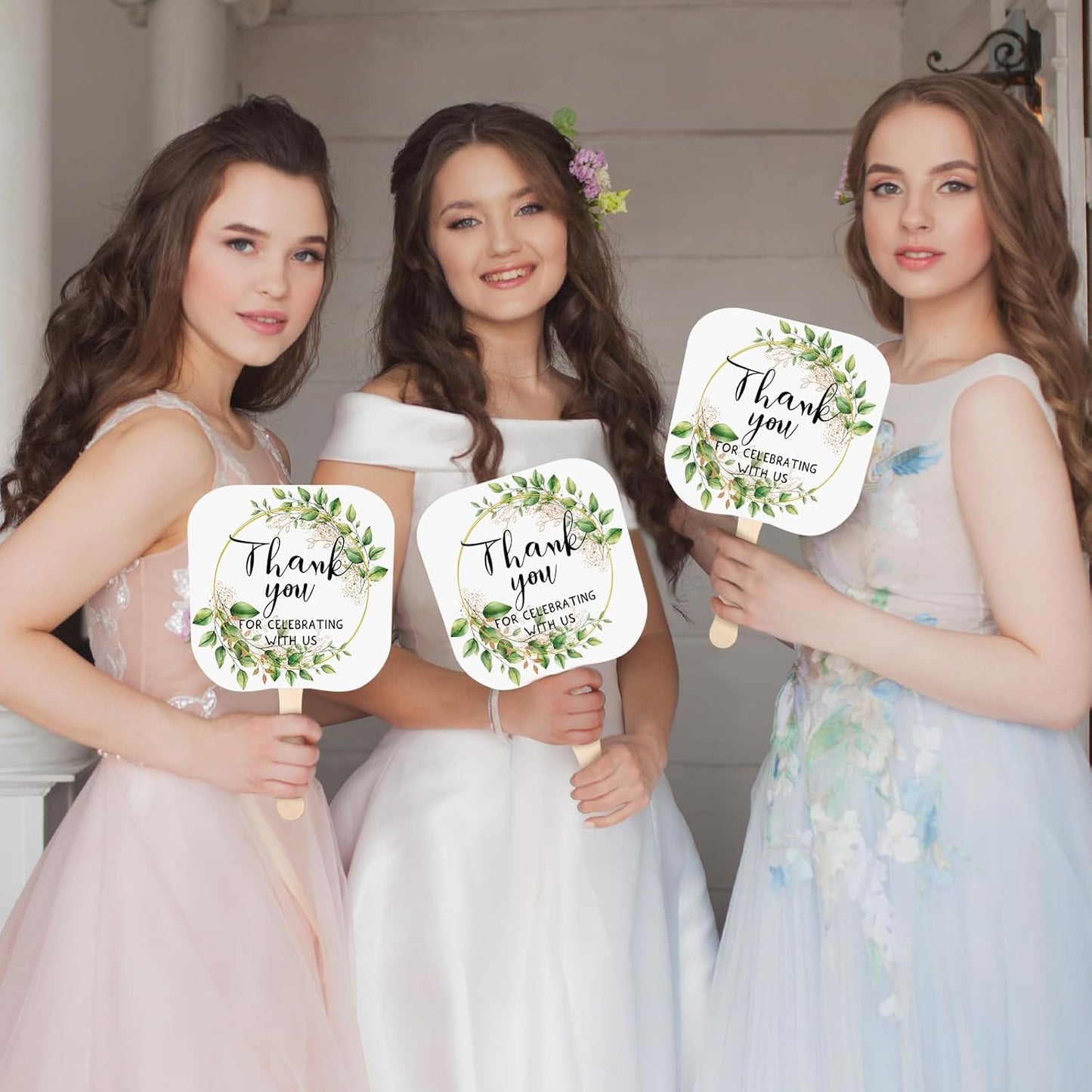 Tradder 50 Pcs Weeding Fans for Guest Weeding Paper Fan Hand Bulk Thank You for Celebrating with Us Bride Bridesmaid Favors Guest Gift for Bridal Wedding Baby Shower Party Decoration (Green Leaf) - TrendyLookz