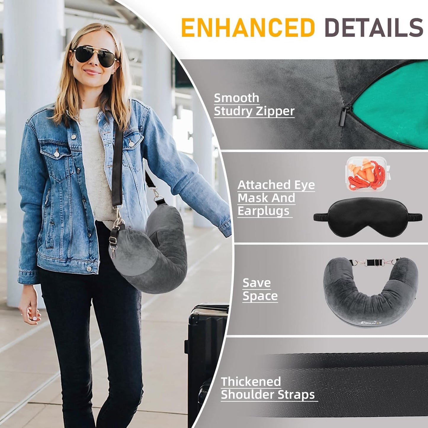 Travel Neck Pillow Stuffable with Clothes, Stuffable Neck Pillow for Travel, Packable Fillable Storage Bag for Airplane Travel, Soft Velvet Neck Pillow Case Cover - TrendyLookz