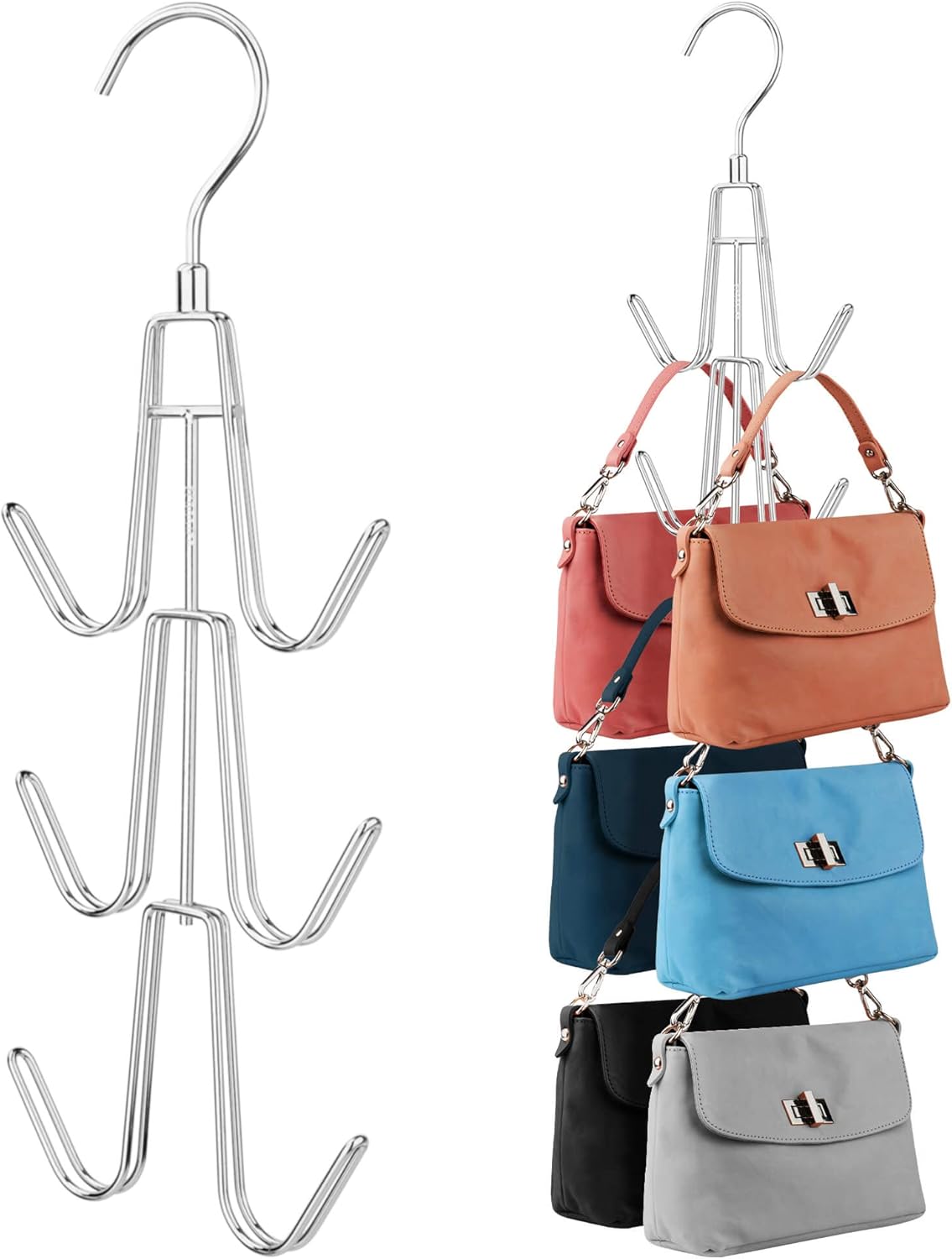 ZEDODIER Purse Hanger Organizer for Closet, 2 Pack Hanging Bag Holder, Keeping Purses Visible and in Good Condition, Metal Handbag Storage Hook Backpack Rack Space Saving Hanger, Silver - TrendyLookz