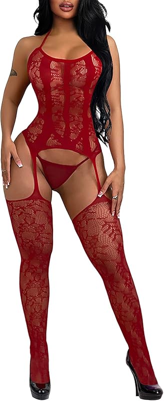 Buitifo Womens Fishnet Bodystocking Plus Size Crotchless Bodysuit Sexy Tights Nightwear Chemise Lingerie