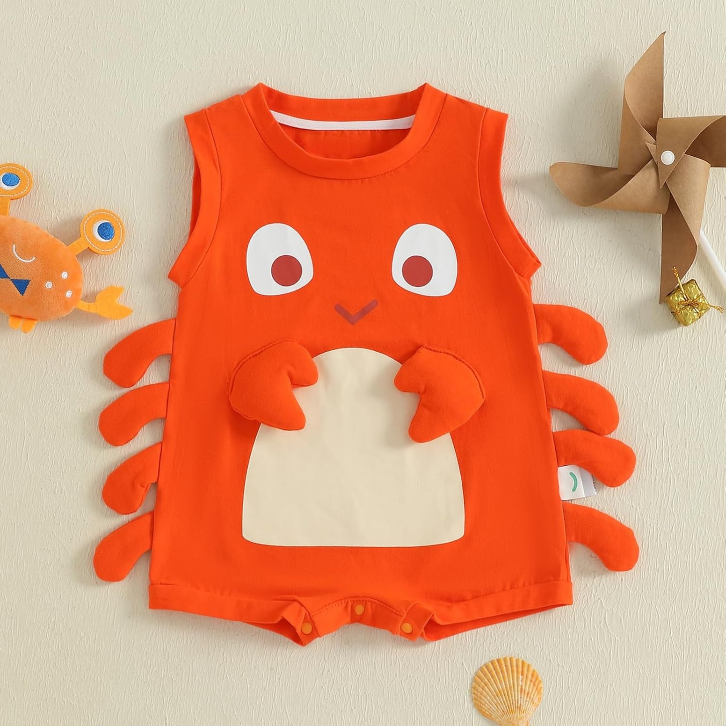 Newborn Crawfish Outfit Baby Girl Smocked Outfits Lobster Costume Onesie Sleeveless Summer Clothes
