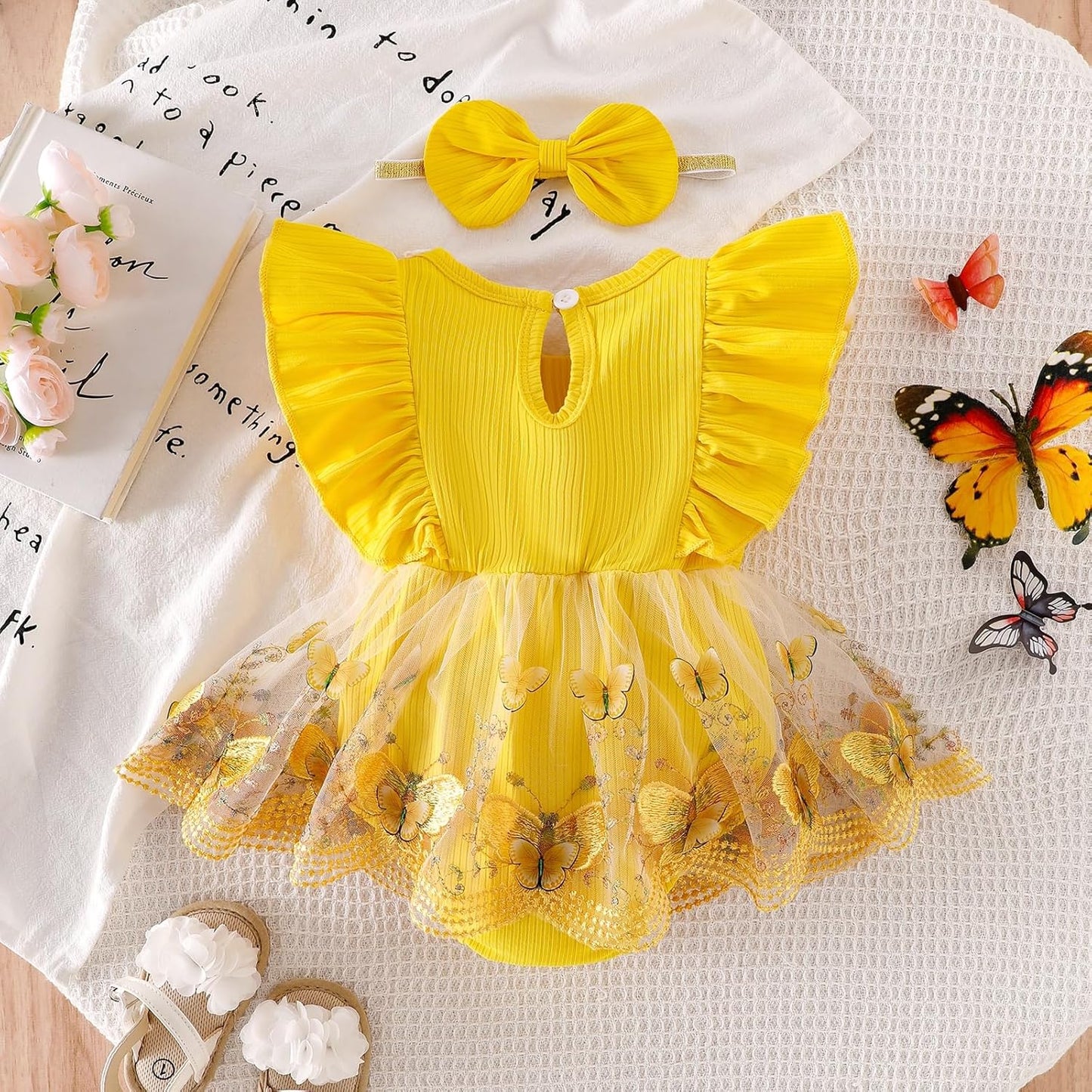Baby Girl Clothes Newborn Summer Outfits Butterflies Embroidery Tulle Ruffle Sleeveless Infant Romper 0-18 Months