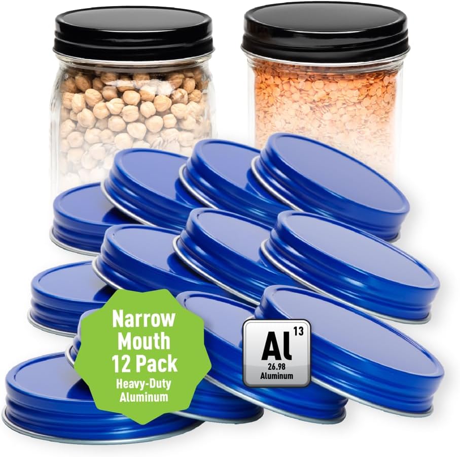 AllSpice Rust-Proof Narrow Mouth Aluminum Metal Mason Jar Lids Leak-Proof 12-Pack (Red Narrow)