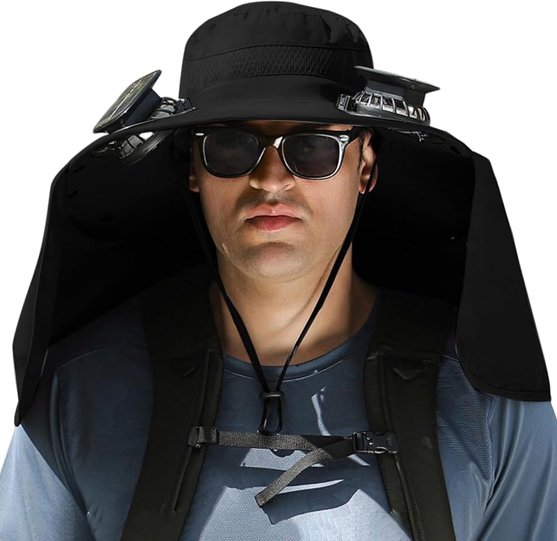 Wide Brim Solar Fan Outdoor Fishing Hat Hats for Men Women & USB Charging,Upf50+