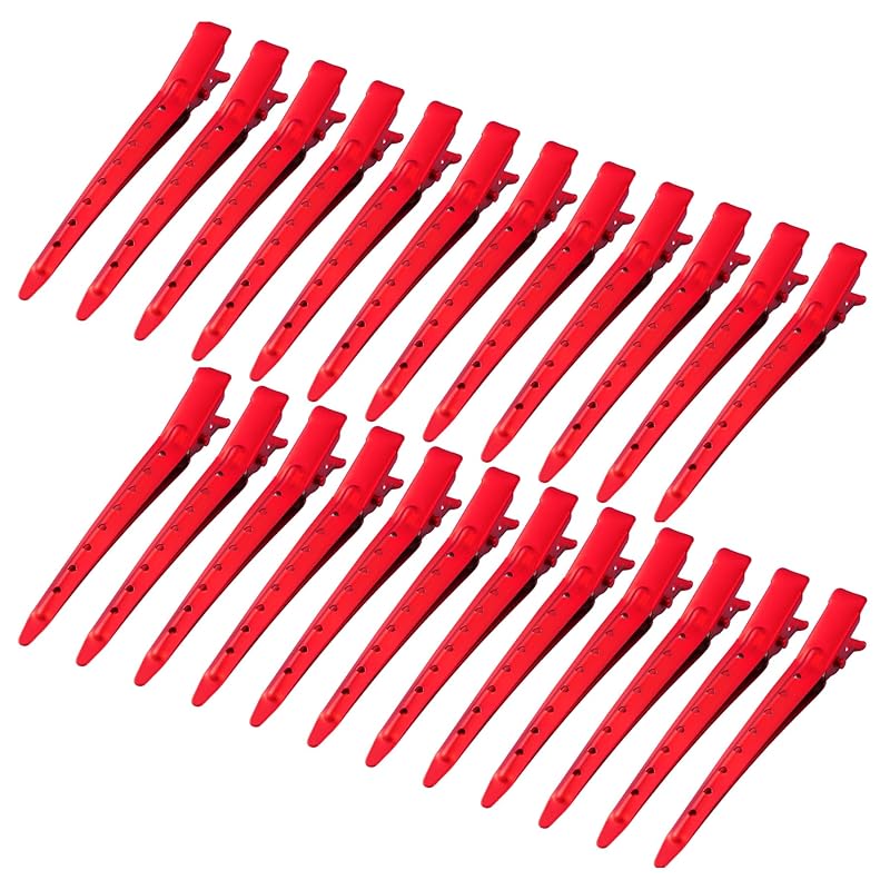 24 Packs Duck Bill Clips, Bantoye 3.5 Inches Rustproof Metal Alligator Curl Clips with Holes for Hair Styling, Hair Coloring, Silver