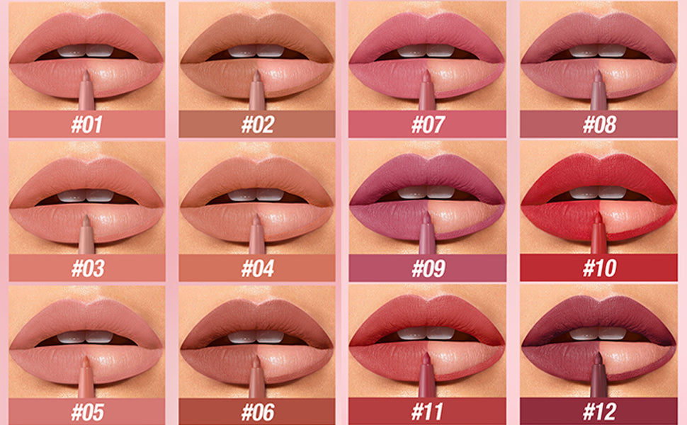 LANGMANNI 12 Colors Sculpting Matte Velvet Lip Liner Set,Smooth Creamy Texture,Waterproof And High Pigmented For Girls Daily Application Lip Makeup