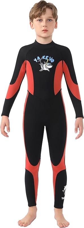 2 Pcs Boys Girls 2.5mm Long Sleeve Wetsuit Top Jacket with Neoprene Wetsuit Pant Set for Surfing Dive Snorkeling Water Sports