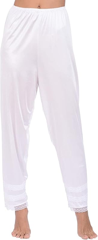 Gaono Women's Silk Pettipants Slip Ankle Length Snip-it Pant Liner Satin Culotte Slip Elastic Waistband Lace Sleep Pants