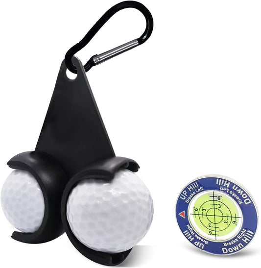 Golf Ball Holder with Two Clips for Bag Hanging and Carrying,Golf Green Reader with High Precision Bubble Level,Golfer Accessories for Men and Women