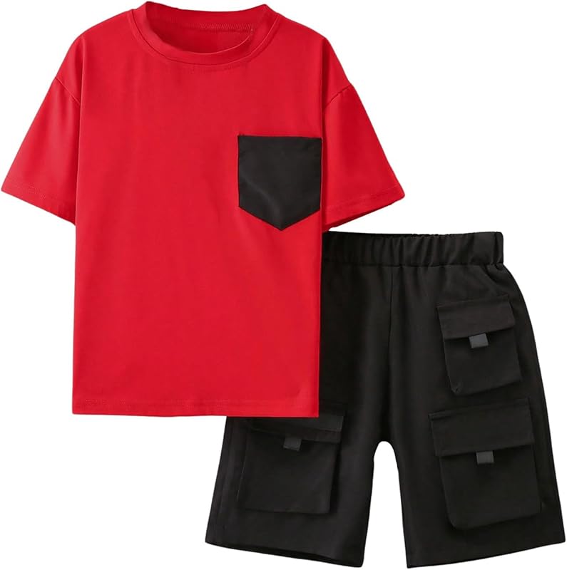 GORGLITTER Boy's Summer Outfits Letter Print Short Sleeve T Shirts Elastic Waist Track Shorts 2 Piece Clothing Set