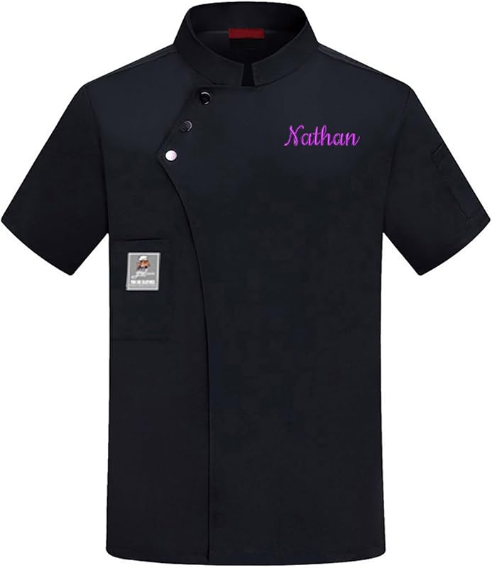 Custom Chef Coat Jacket With Embroidered Name Personalized Men's Short Sleeve Classic Chef Coat With Traditional Buttons