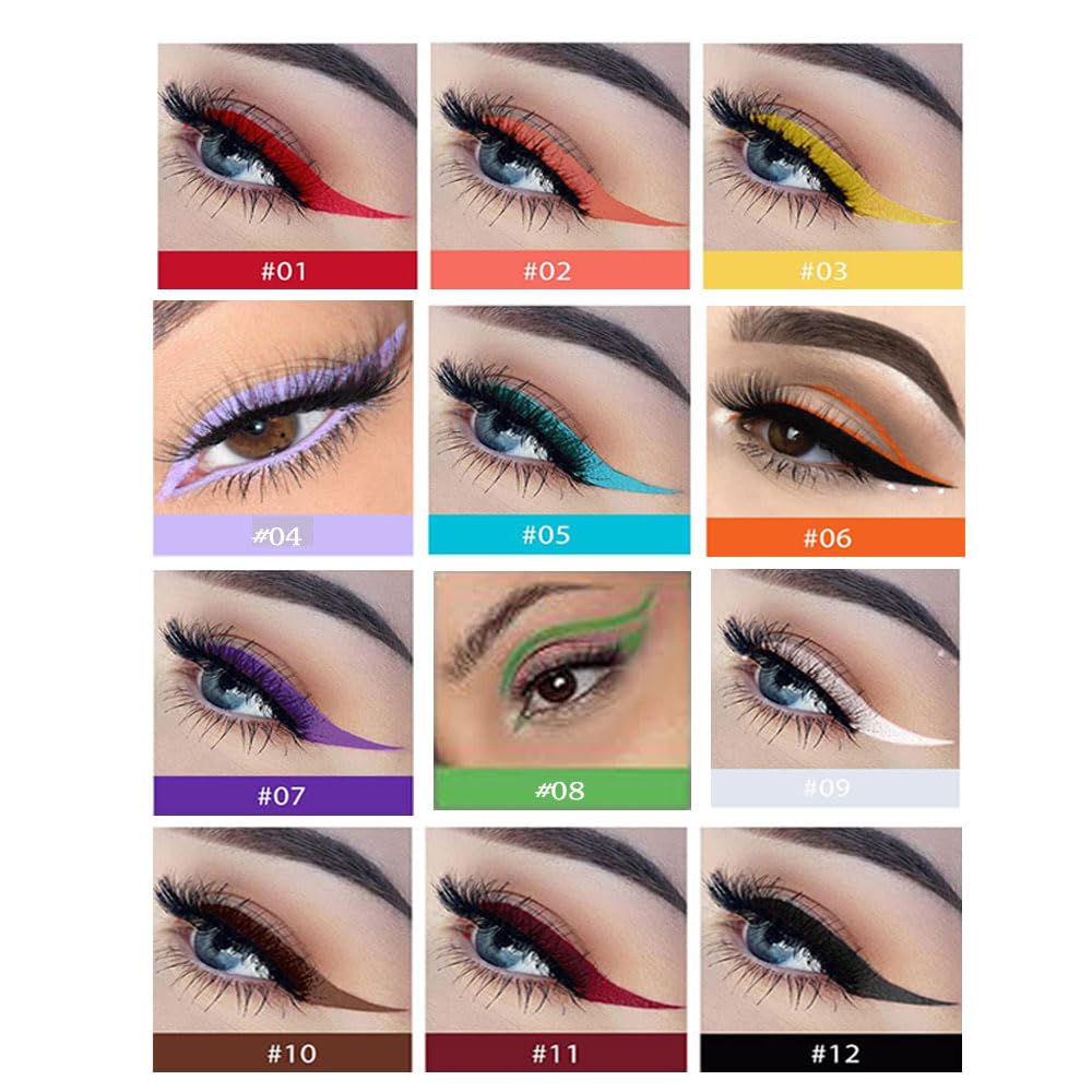 Colorful Eyeliner Kit, Waterproof Liquid Eyeliner, Neon Makeup, 12pcs