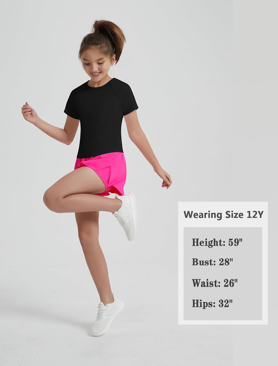 EXARUS Girls Athletic Shirts Short Sleeve Crop Tops/Split Back Quick Dry T Shirt Workout Summer Casual Kids 6-14Y