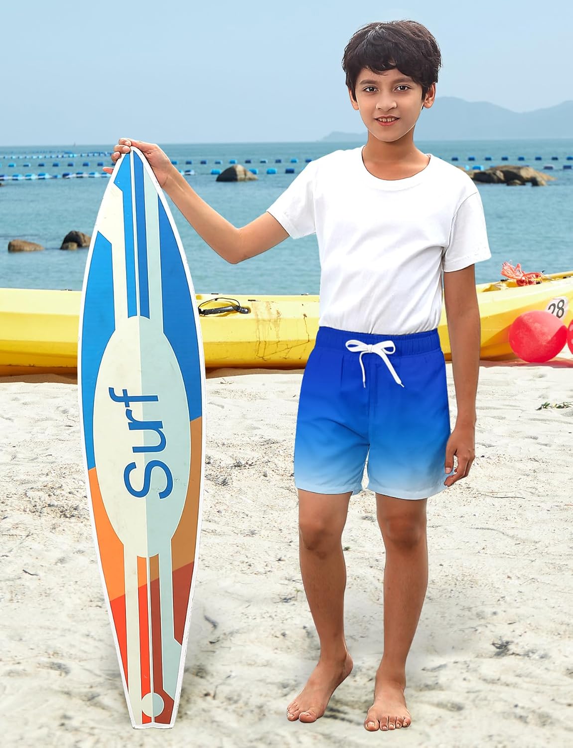 uideazone Boys Swim Trunks 3D Funny Print Surfing Board Shorts Quick Dry UPF 50+ Swimsuit Beachwear with Mesh Lining 2-12T