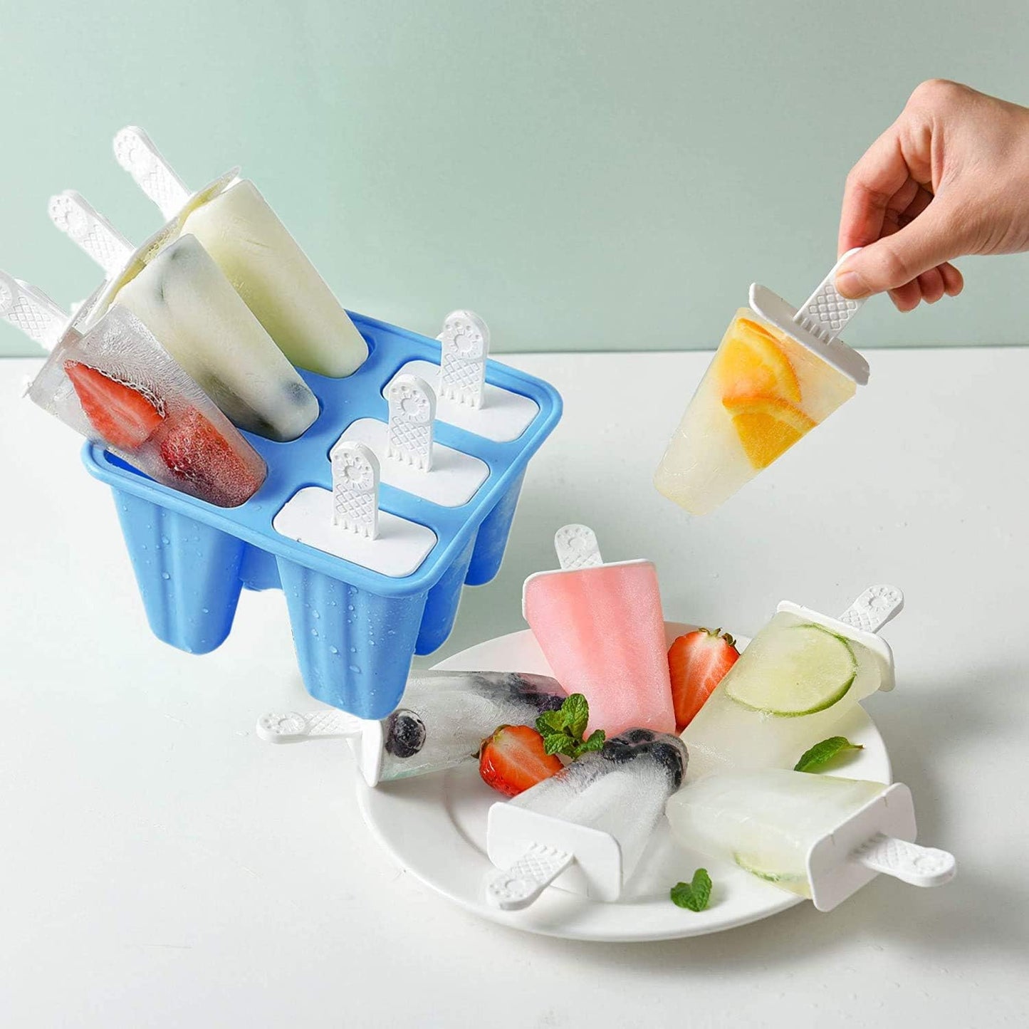 Popsicle Molds， 6 Pieces Silicone Ice Pop Models Popsicle Models Reusable Easy Release Ice Pop Maker (Dark Blue)