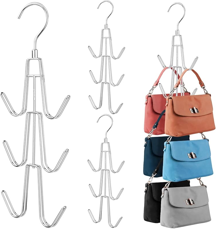 ZEDODIER Purse Hanger Organizer for Closet, 2 Pack Hanging Bag Holder, Keeping Purses Visible and in Good Condition, Metal Handbag Storage Hook Backpack Rack Space Saving Hanger, Silver