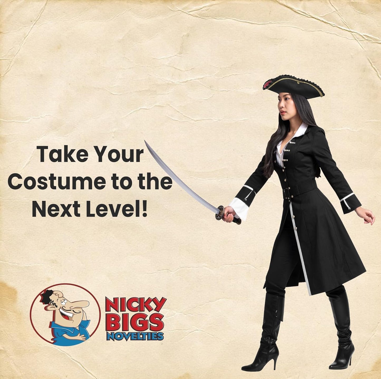 Nicky Bigs Novelties Adult Deluxe Black Tricorn Tricorner Pirate Hat Buccaneers Cap Costume Accessory