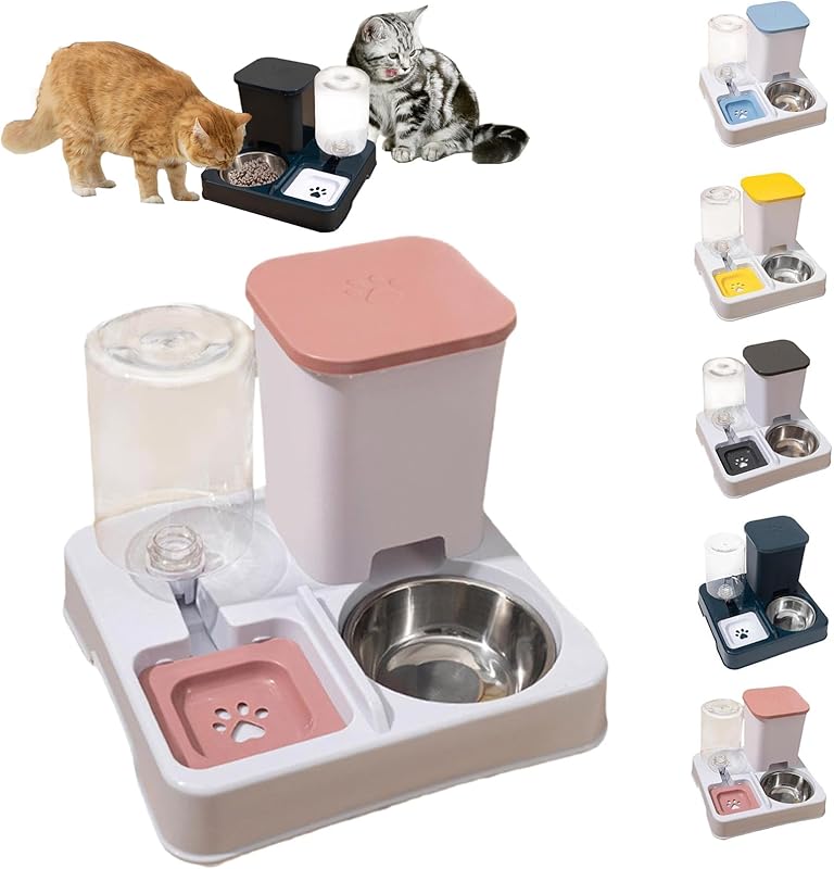 Automatic Pet Feeder, Cat Food and Water Bowl Set, Removable 2 in 1 Feeder and Waterer Set, This Two-Piece Set is Suitable for Pet Feeding, Including Small and Medium-Sized Dogs, Kittens (Dark Blue)