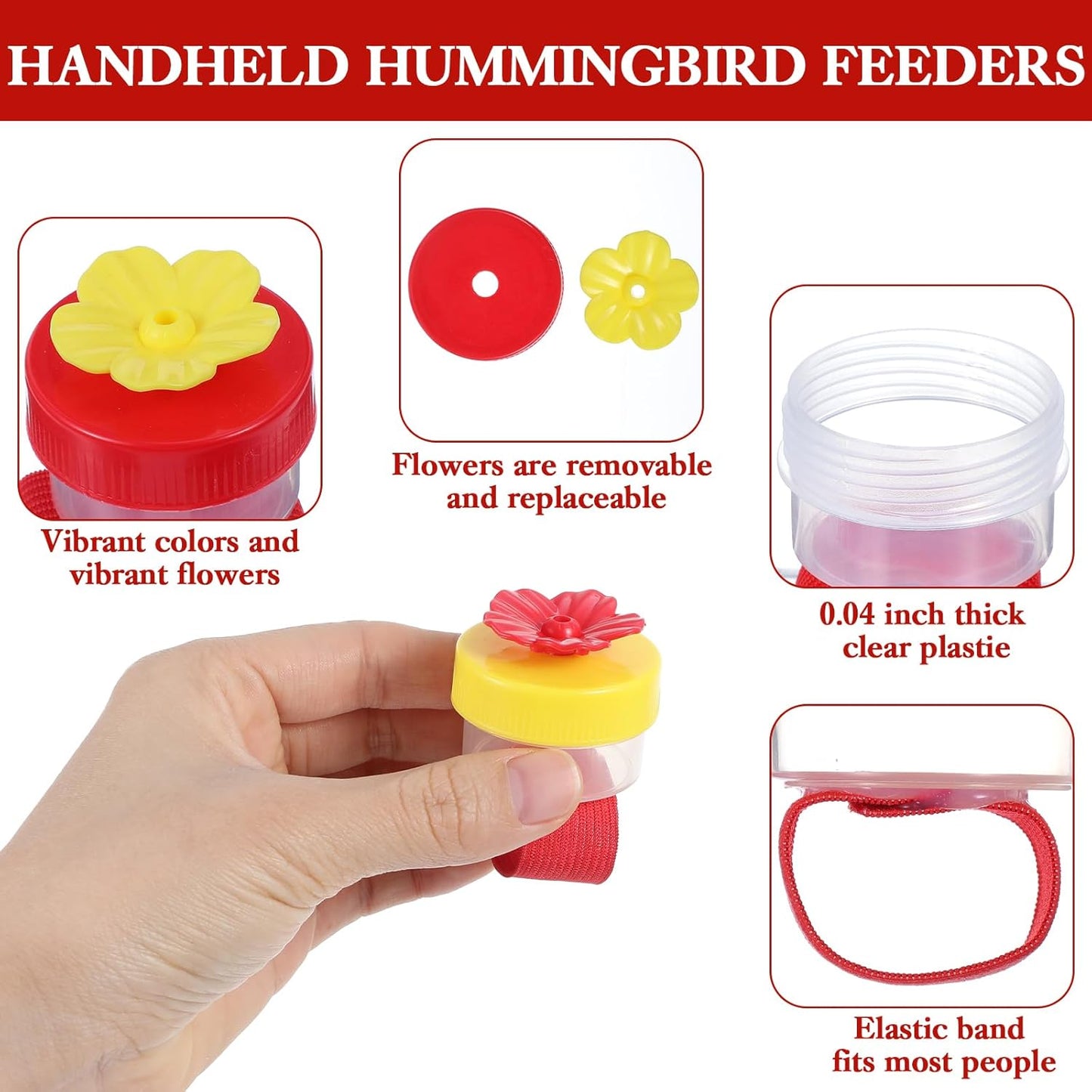 Hummingbird Wrist Feeder, 4 Pieces Handheld Hummingbird Feeders with Adjustable Strap and Flower Design, Mini Hand Feeding Tools for Outdoor Bird Watching and Nature Interaction