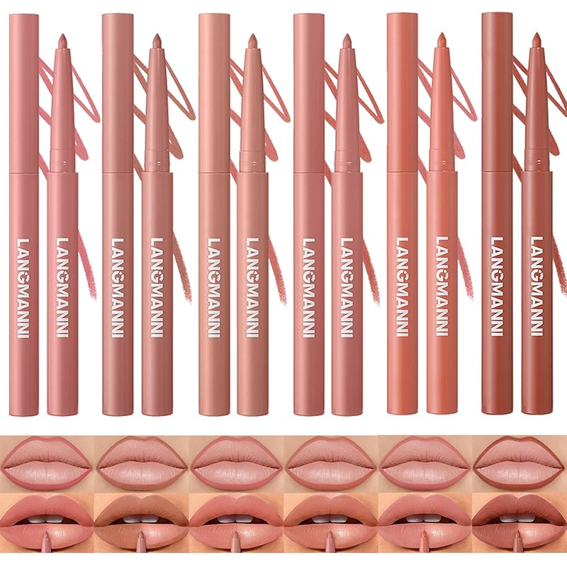 LANGMANNI 12 Colors Sculpting Matte Velvet Lip Liner Set,Smooth Creamy Texture,Waterproof And High Pigmented For Girls Daily Application Lip Makeup