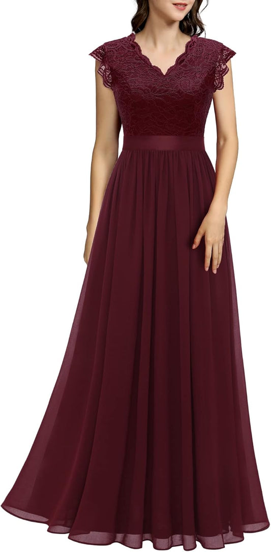 Dressystar Women's V Neck Sleeveless Lace Bridesmaid Dress Wedding Party Gown