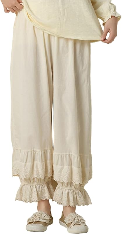 Vintage Lace Pettipants Slips Embroidery Flower Womens Lightweight Cotton Linen Bloomer Shorts Lounge Short Pants