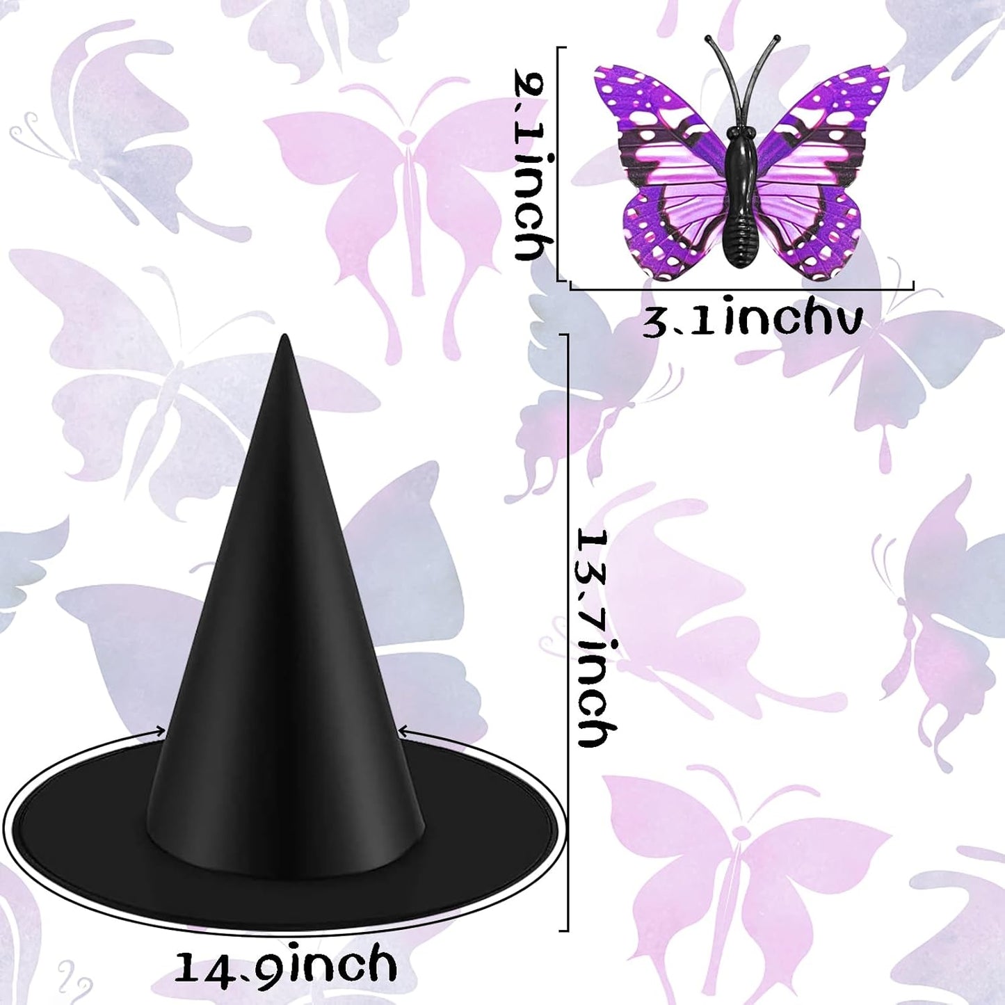 QLINLEAF 6 Pcs Halloween Witch Hat With 40 Butterfly for Witch Theme Decoration Halloween Cosplay Party