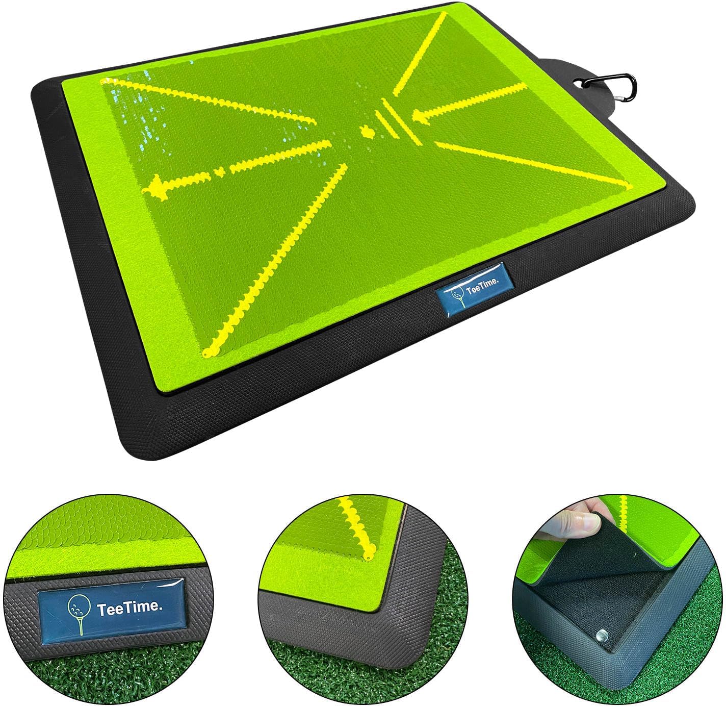 TeeTime Golf Practice Mat - Patent Pending - Instant Swing Path Feedback - Indoor-Outdoor with Carry Clip
