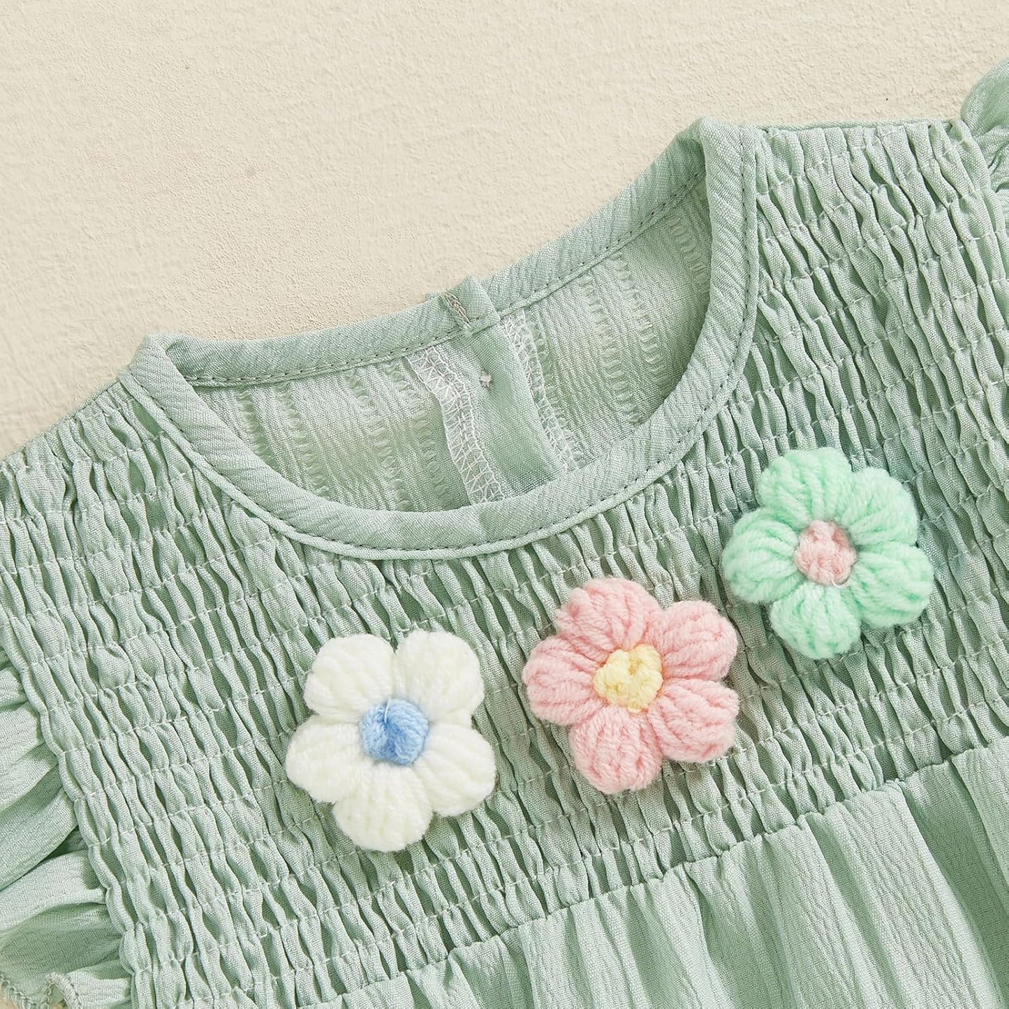 Newborn Baby Girl Outfits Cute 3D Knit Floral Summer Clothes Infant Fly Sleeve Bubble Romper Headband Clothing