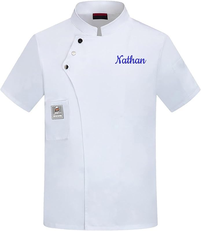 Custom Chef Coat Jacket With Embroidered Name Personalized Men's Short Sleeve Classic Chef Coat With Traditional Buttons