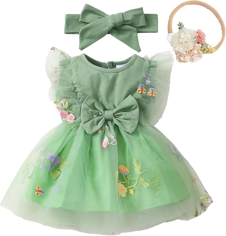 Renotemy Baby Girl Flower Dress Summer, Tutu Tulle Boho Princess Wedding Birthday Party Dresses for Infant Girls 0-18 Months
