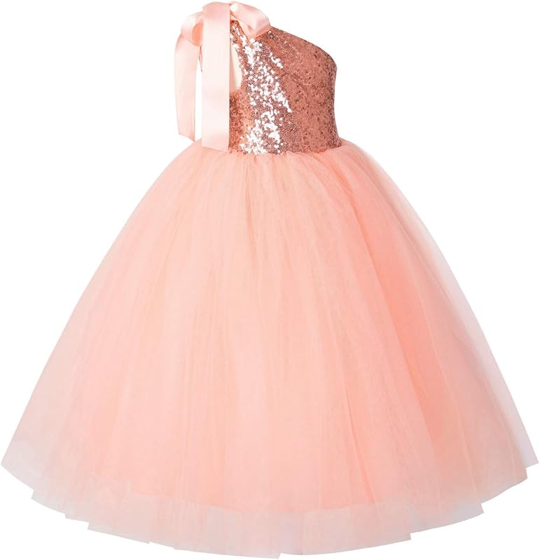 ekidsbridal One-Shoulder Sequin Tutu Flower Girl Dress Corset Dress Wedding Pageant Dresses Ball Gown Tutu Dresses