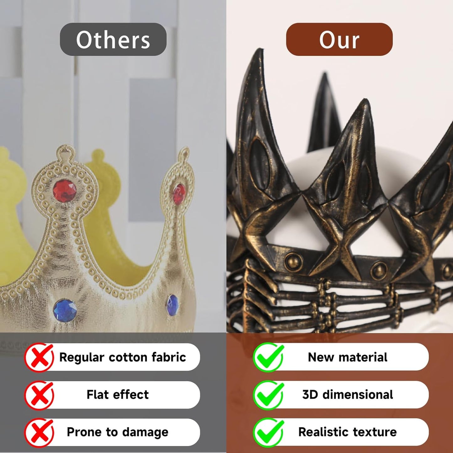 VZQI Evil Queen Crown Goth Headpiece Adult Crow Crown Headwear Medieval Crown Headband Vintage Halloween Party Accessories