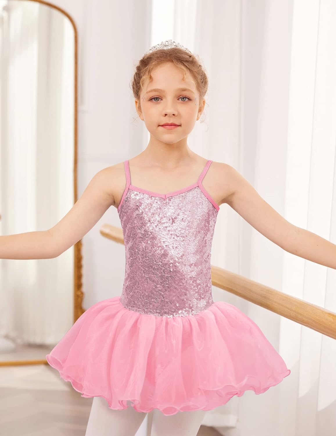 Zaclotre Little Girls Sequin Leotard Sparkly Strap Ballet Leotards Tutu Dress Ballerina Outfit Dance Costume for Kids