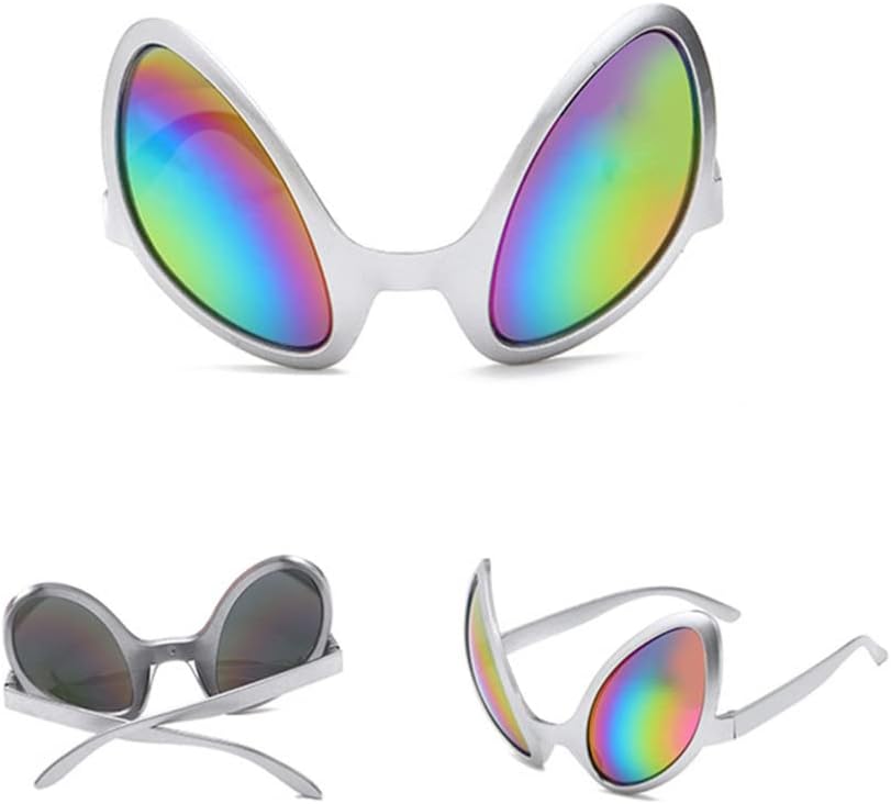 NUOBESTY 2Pcs Alien Glasses Sliver Plastic Alien Sunglasses Alien Eyeglasses Alien Costume Accessories for Halloween Party Favors Green Glasses