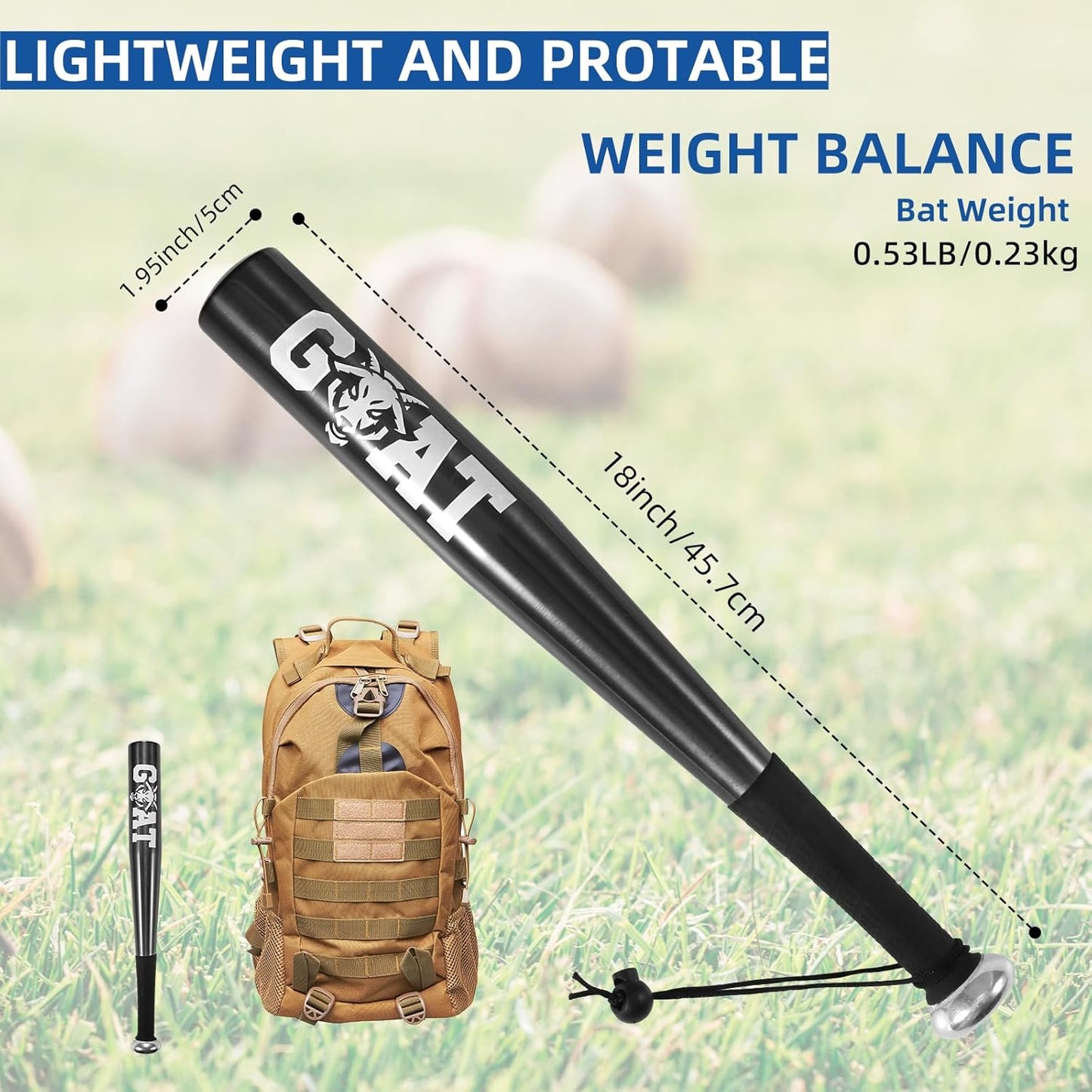 Baseball Bat, Aluminum One-Handed 18-inch Training Softball Bat, Fishing Bat, Home/Outdoor/Self-Defense Gear, Truck Tire Checker, Camping Self-Defense Gear
