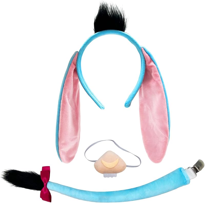 Donkey Cosplay Costume Accessories Adult Donkey Tail Ears Nose Suit Halloween Outfit Props Set 3Pcs