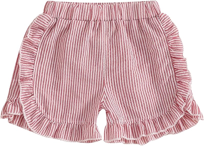 Karuedoo Toddler Baby Girl Shorts Casual Summer Gingham Plaid/Seersucker Elastic Waist Ruffle Hem Shorts Bottoms