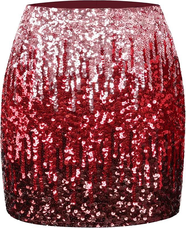 Maner Women's Sequin Skirt Sparkle Stretchy Bodycon Mini Skirts Night Out Party