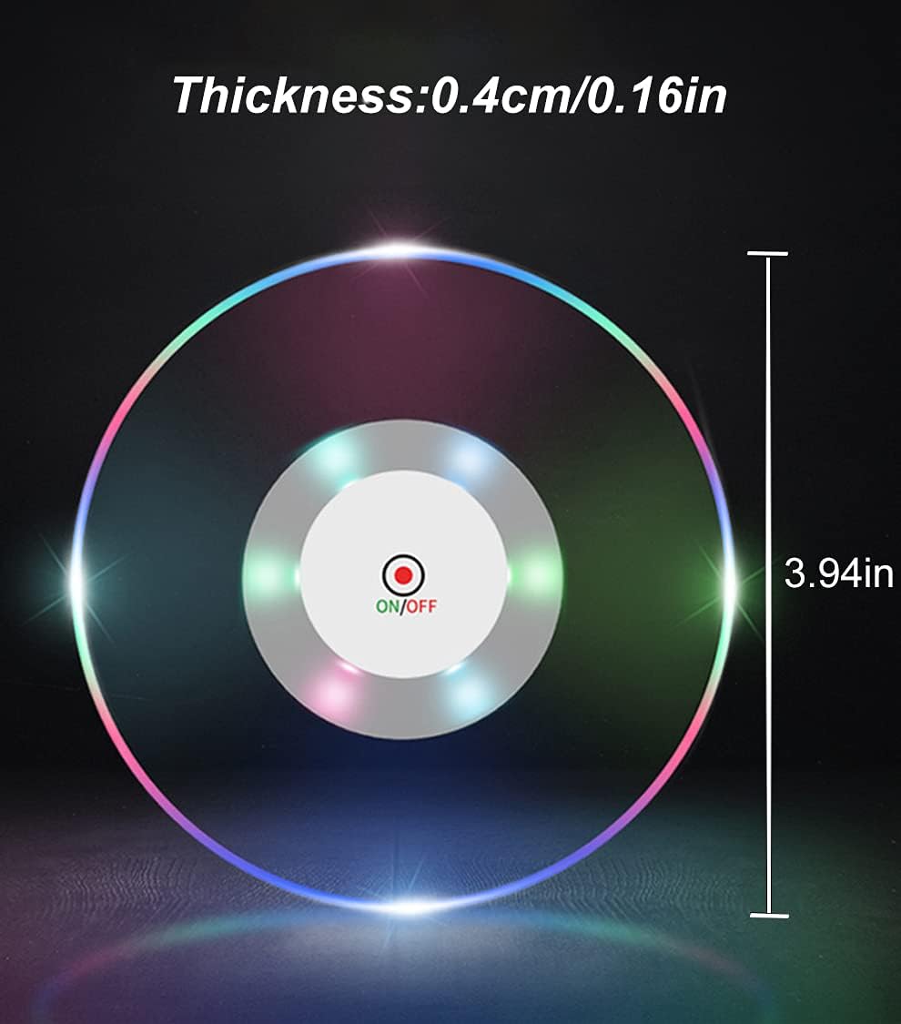 3 PCS Colorful LED Cocktail Coaster, Round Ultra-Thin LED Drink Coaster Luminous Coaster, 3.9-inch Non-Slip & Waterproof Transparent Beer Beverage Coasters for Club, Bar, Party Wedding Halloween